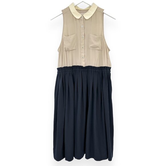 Postmark by Anthropologie Cream & Navy Blue Sleeveless Mini Dress sz 12 - Picture 1 of 8
